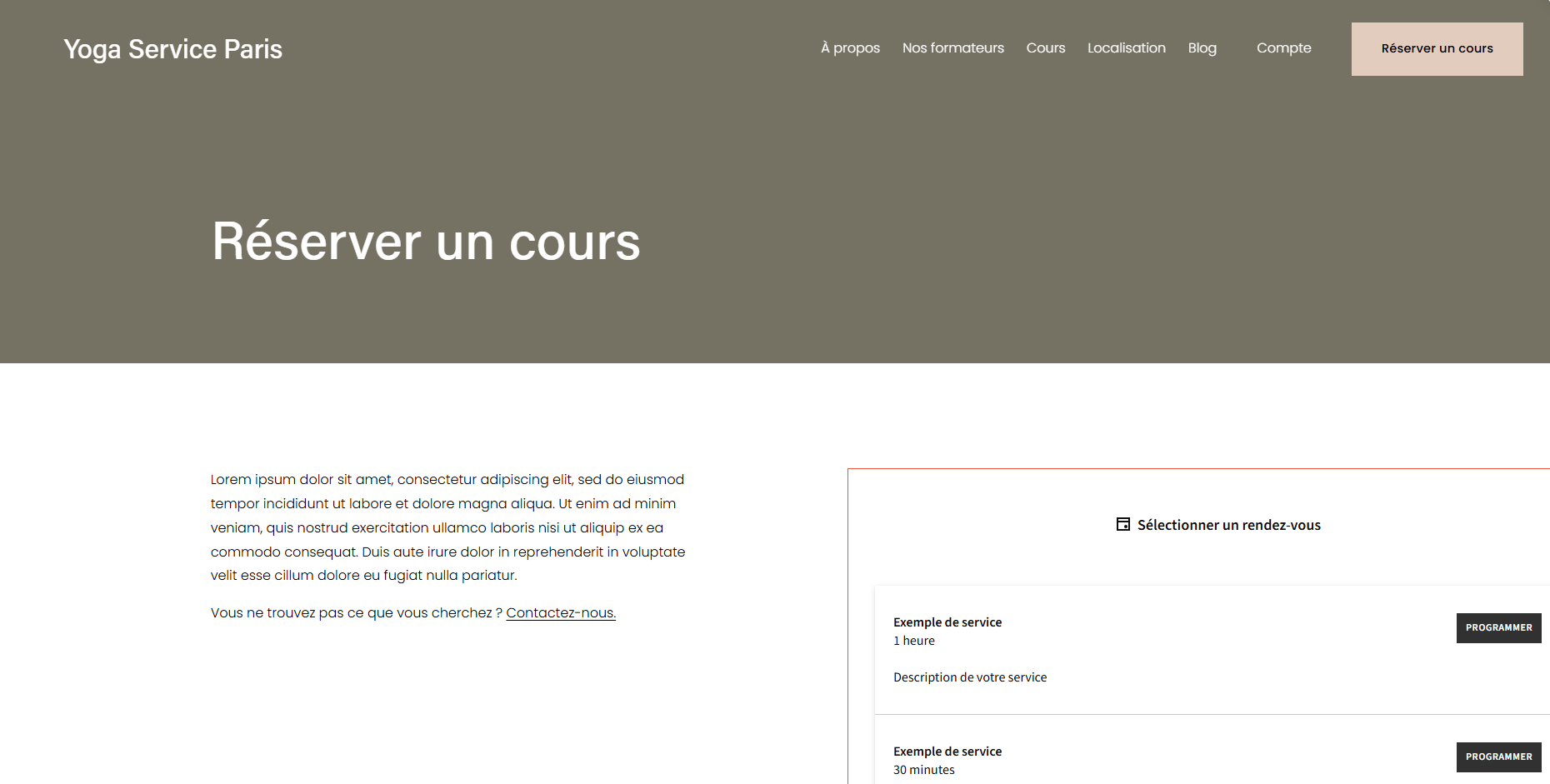 Page de prise de rendez-vous
