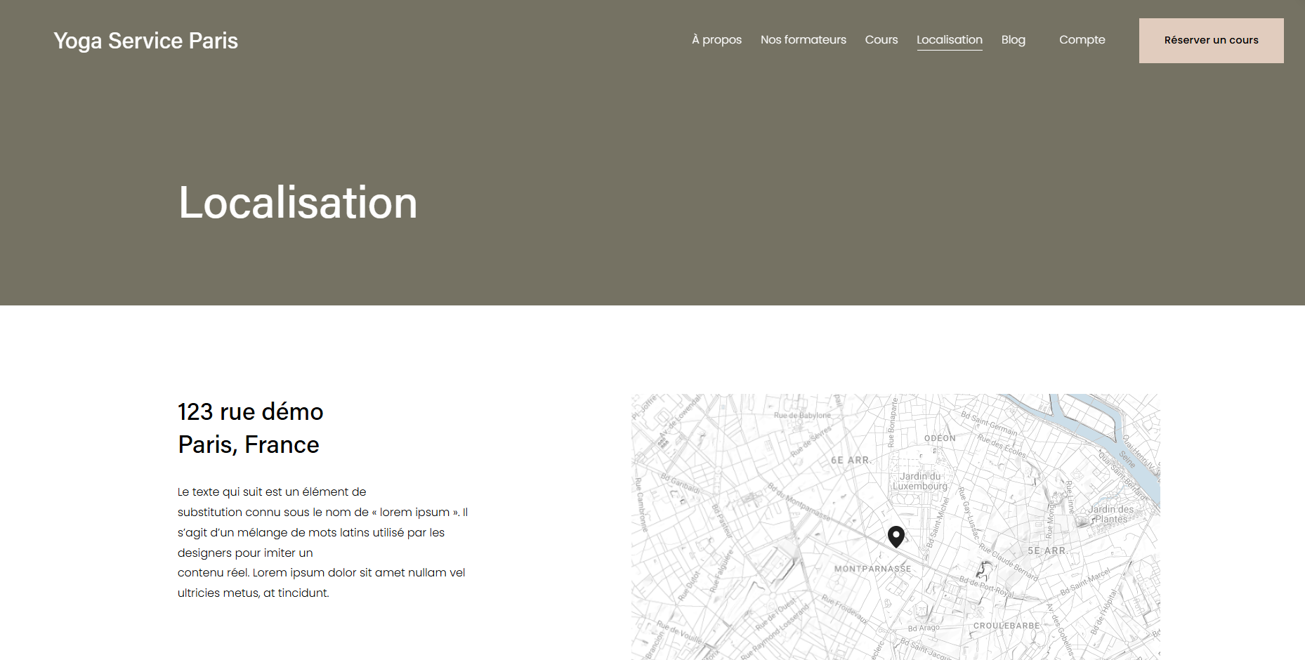 Page Localisation avec une map interactive