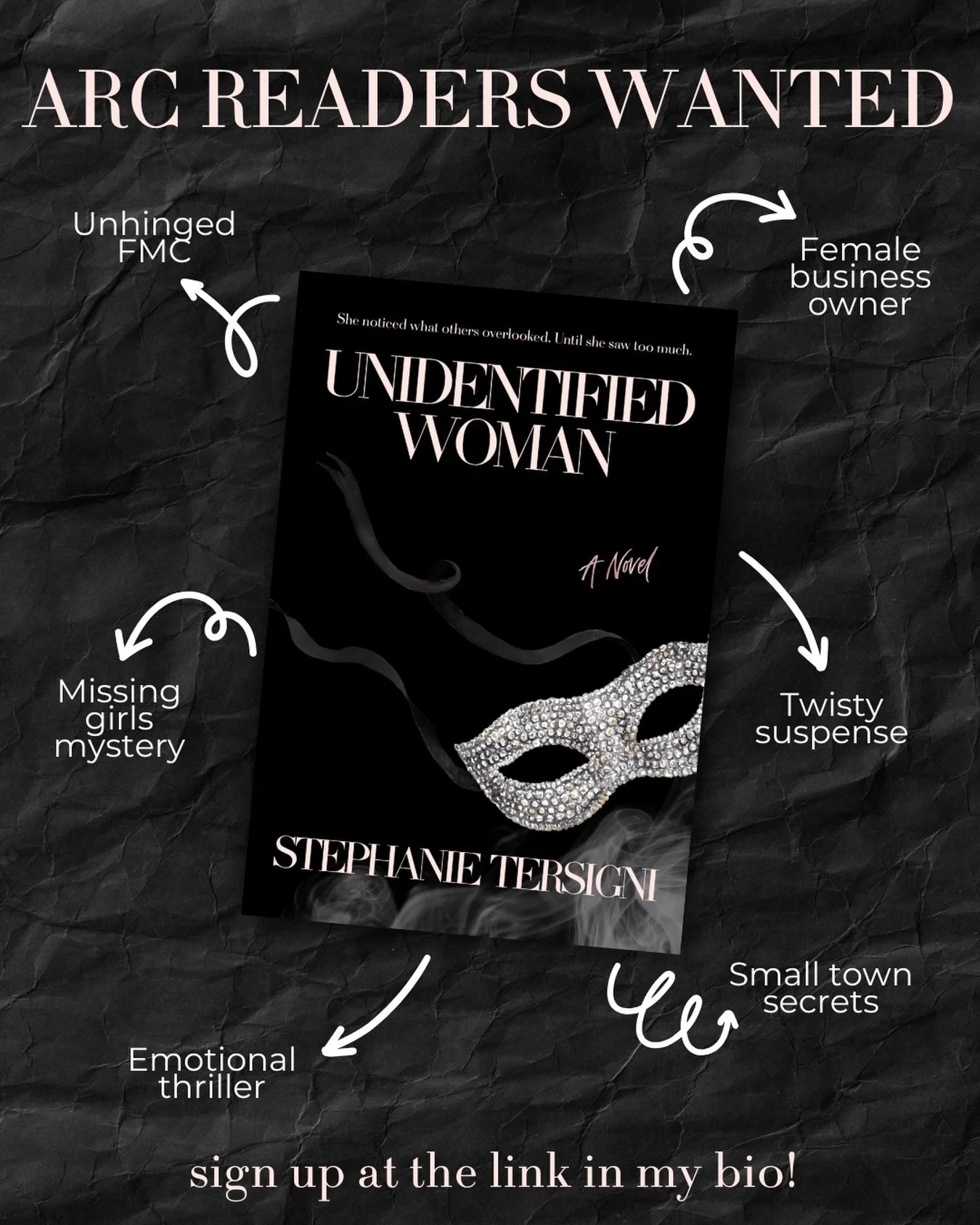 Calling all thriller readers!! 📣 I&rsquo;m building my ARC team and would love for you to sign up to read + review my debut novel🖤 

If you love an unhinged FMC, small town secrets, plot twists, and emotional women&rsquo;s fiction stories that feat