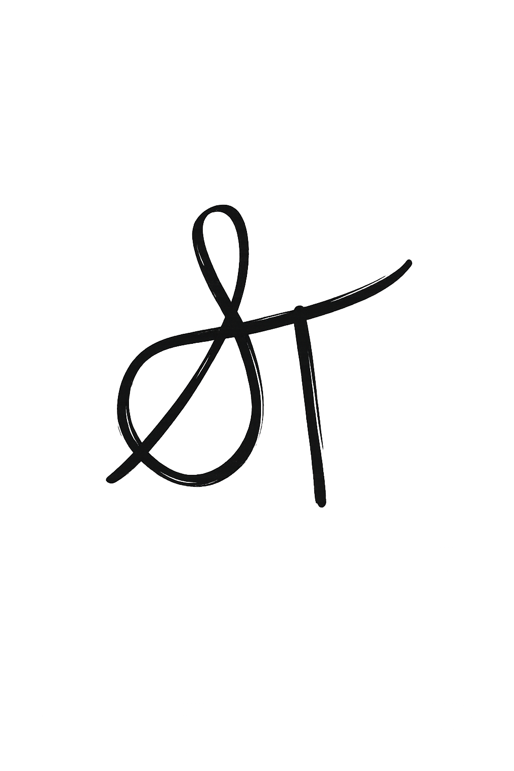 Black handwritten letter 'K' signature on a white background.