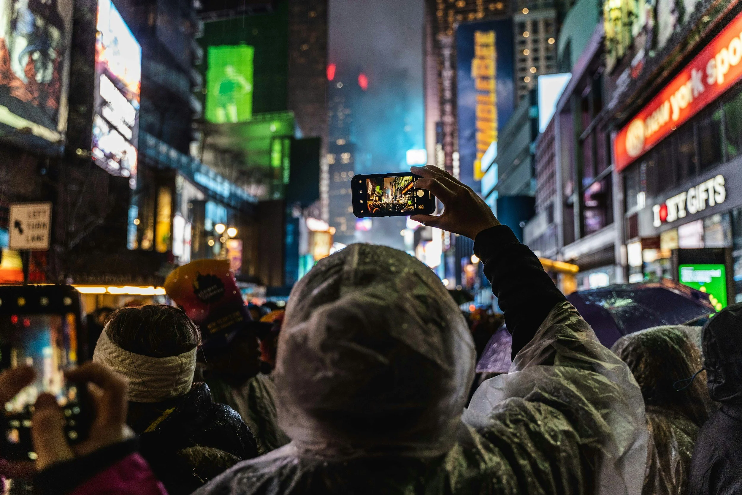 People watching the NYE ball drop at Times Square in Manhattan, New York City