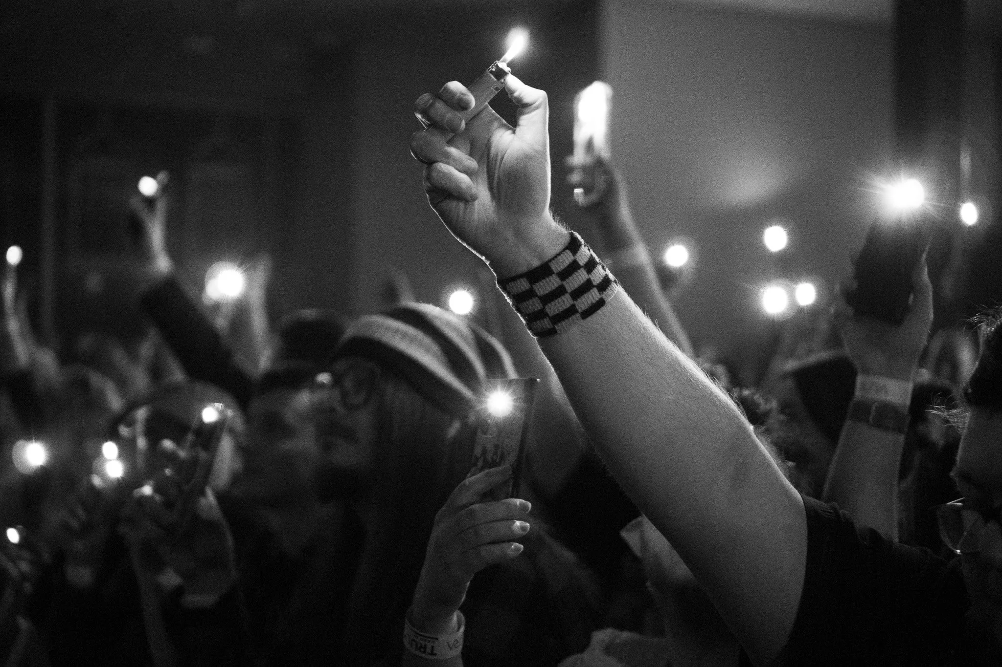 Crowd showing love to the band at Aura in Portland, Maine.