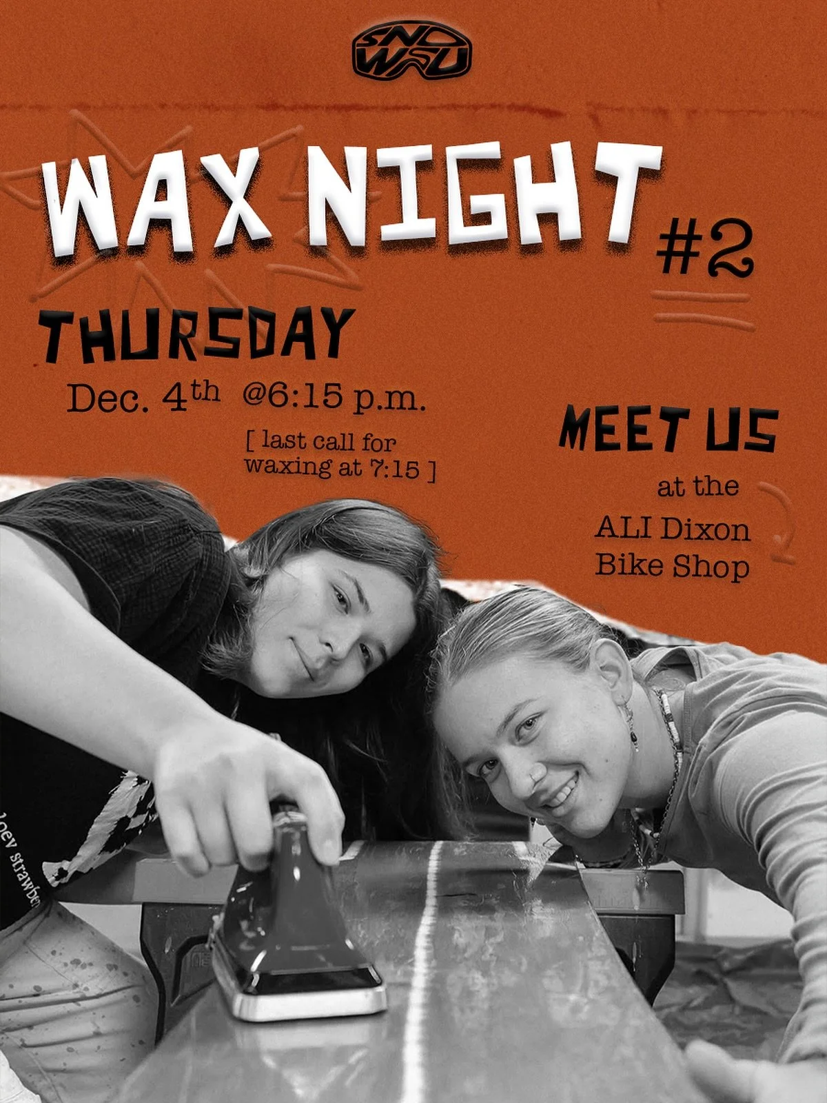 Wax Night 2 is THIS WEEK!!! 

Bring your gear to the ALI Bike Shop this Thursday at 6pm to get your gear ready before the season ❄️ starts!

Stoked to see y&rsquo;all there!!!