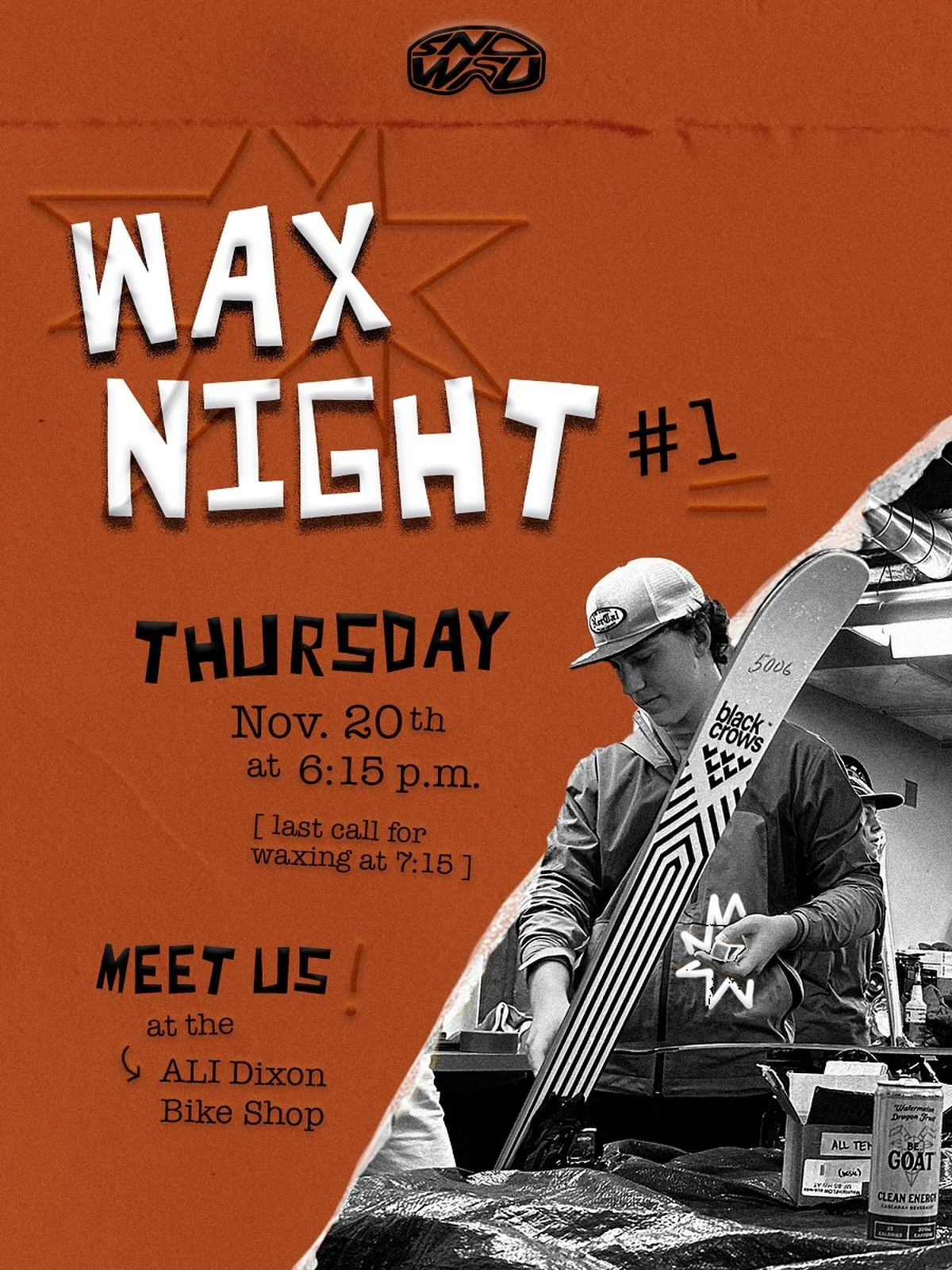 The season is almost here!!!

Come join us this Thursday at 6:15pm and get your gear ready for opening day! If you haven&rsquo;t joined us yet for a wax night, we limit each person to one snowboard/pair of skis and have to cut off starting to wax at 