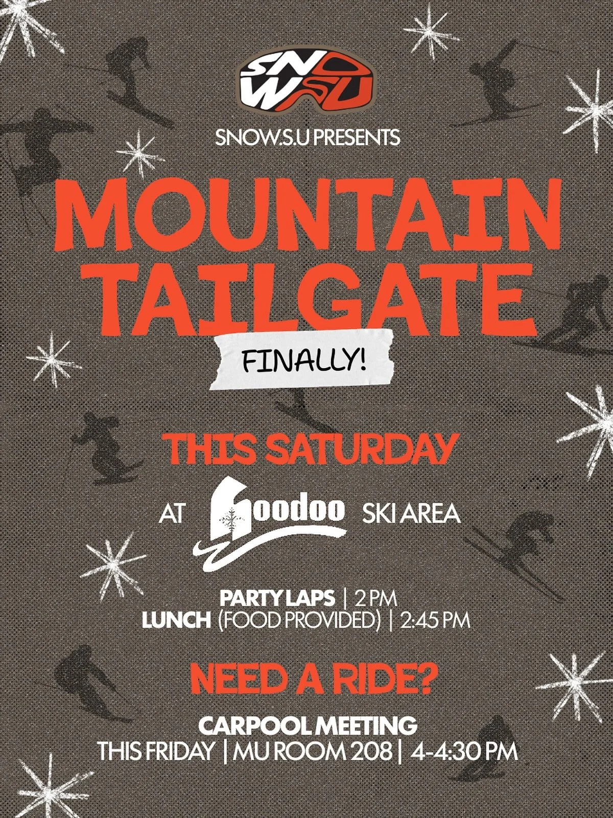 Our first on-mountain tailgate of the &lsquo;25-&lsquo;26 season is here!!! 🏔️⛷️🏂🌭

After 2 delays, it&rsquo;s FINALLY happening! Thank the snow gods 🙏🏼. This Saturday we will be @skihoodoo, with party laps at 2:00pm and lunch at 2:45pm. If your