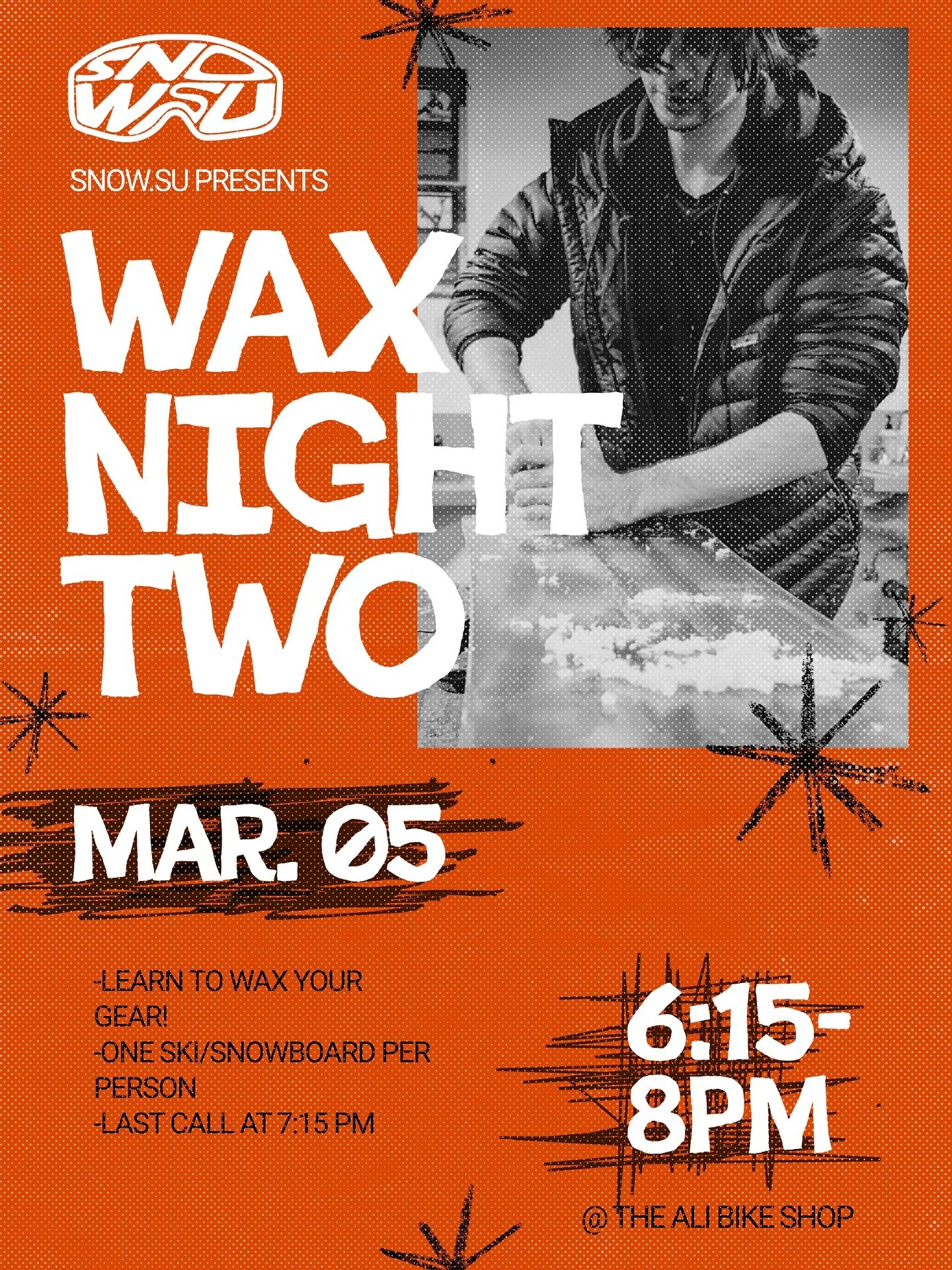 Wax on, wax off!!!

It&rsquo;s time for our final Wax Night of Winter Term! As always, we will be located @osuadventureleadership Bike Shop in Dixon. Swing by between 6:15pm and 8:00pm this Thursday to get your gear all ready for Spring Break. Last c