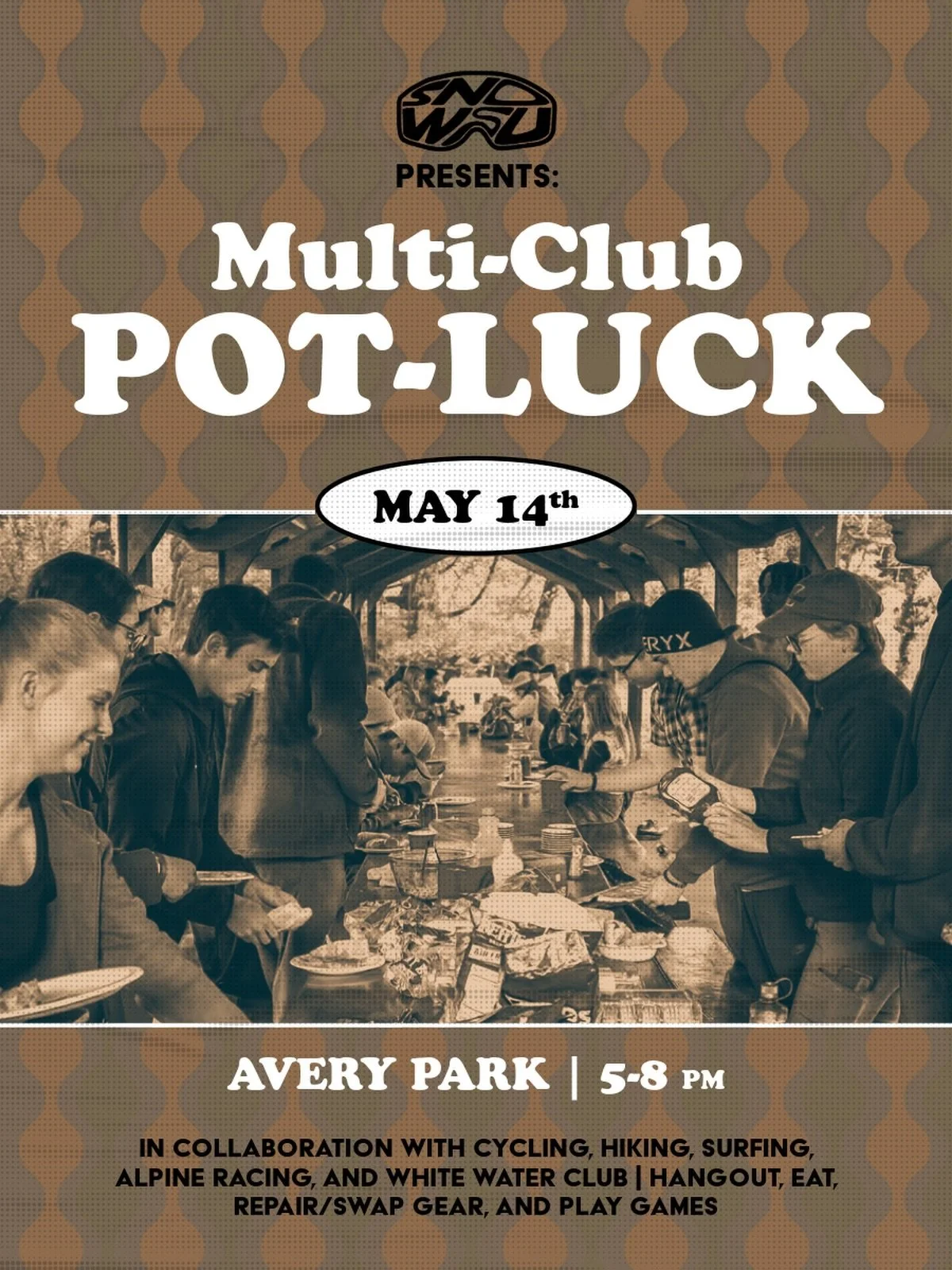 Looking to meet more outdoor minded people now that the season is over?!?

We will be joined by Cycling, Surfing, Alpine Racing (ARC), Hiking, and White Water Club for another Multi-Club potluck this Thursday from 5-8 pm. Please RSVP with the link in