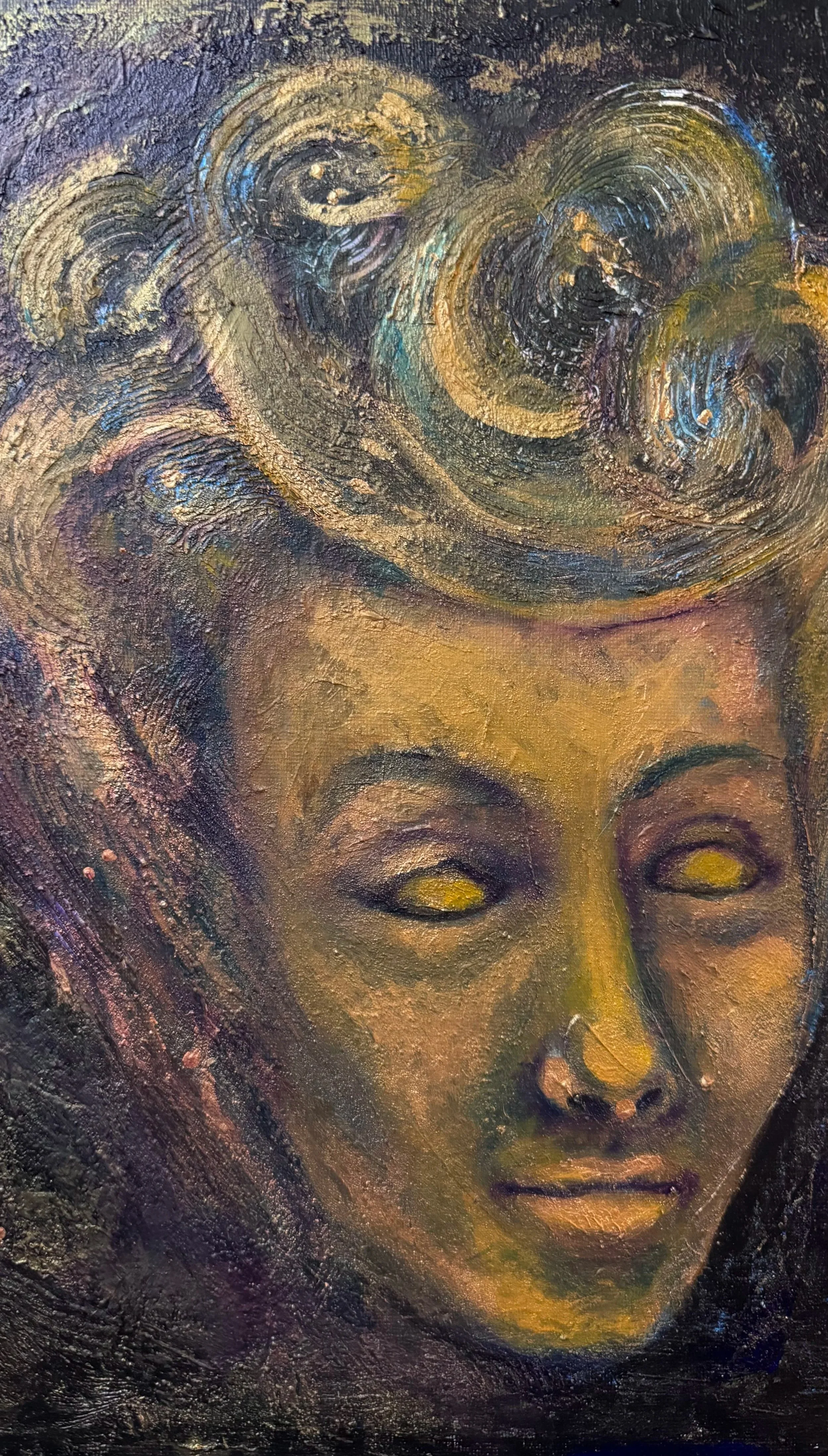 bronze statue Medusa portrait oil acrylic mixed media