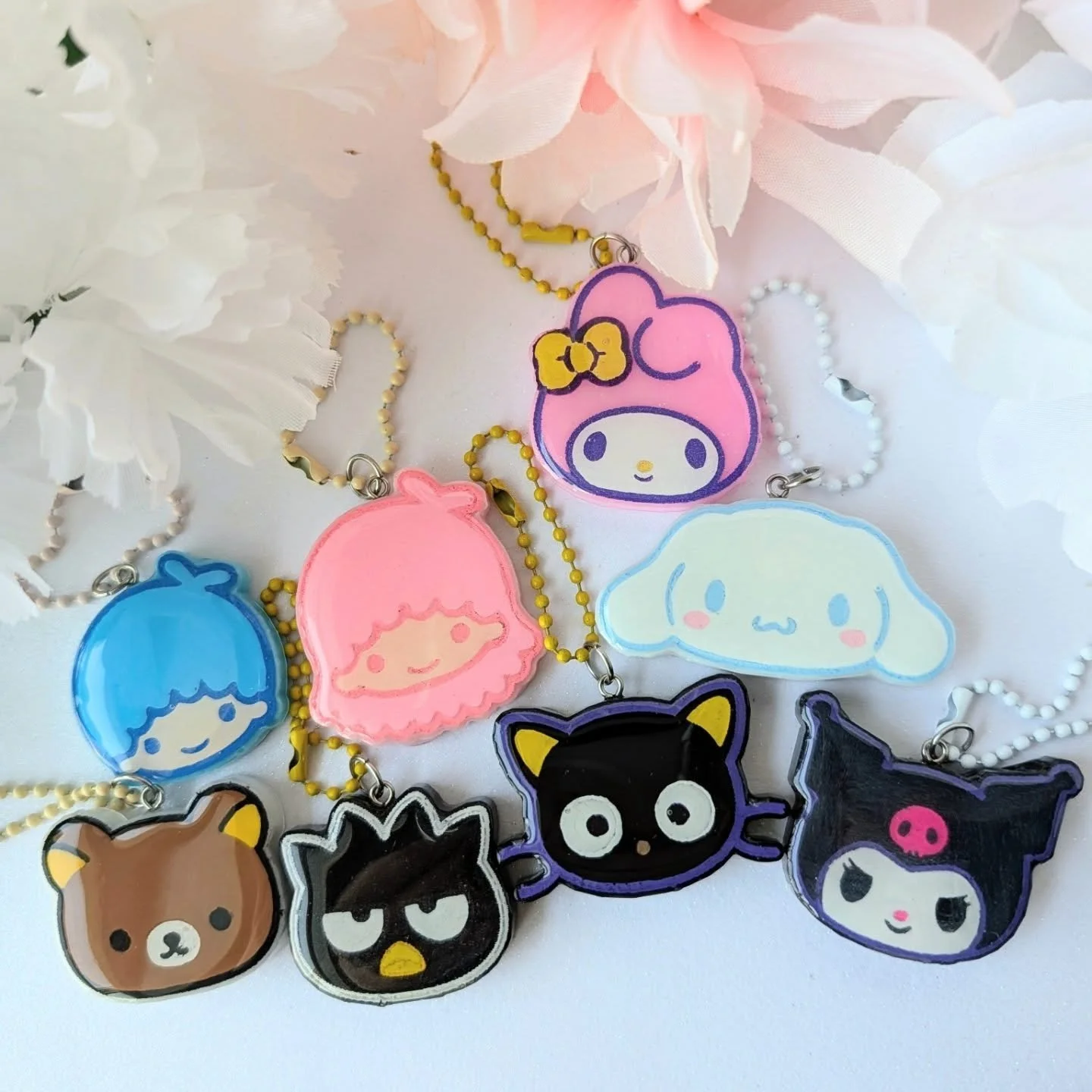 Who is your favorite san character? Hello kitty and pom pom purrin were adopted before they could be photoed. Should I make these into pins next?

#cuteaccessories  #handmadeart #kawaiiaesthetic
