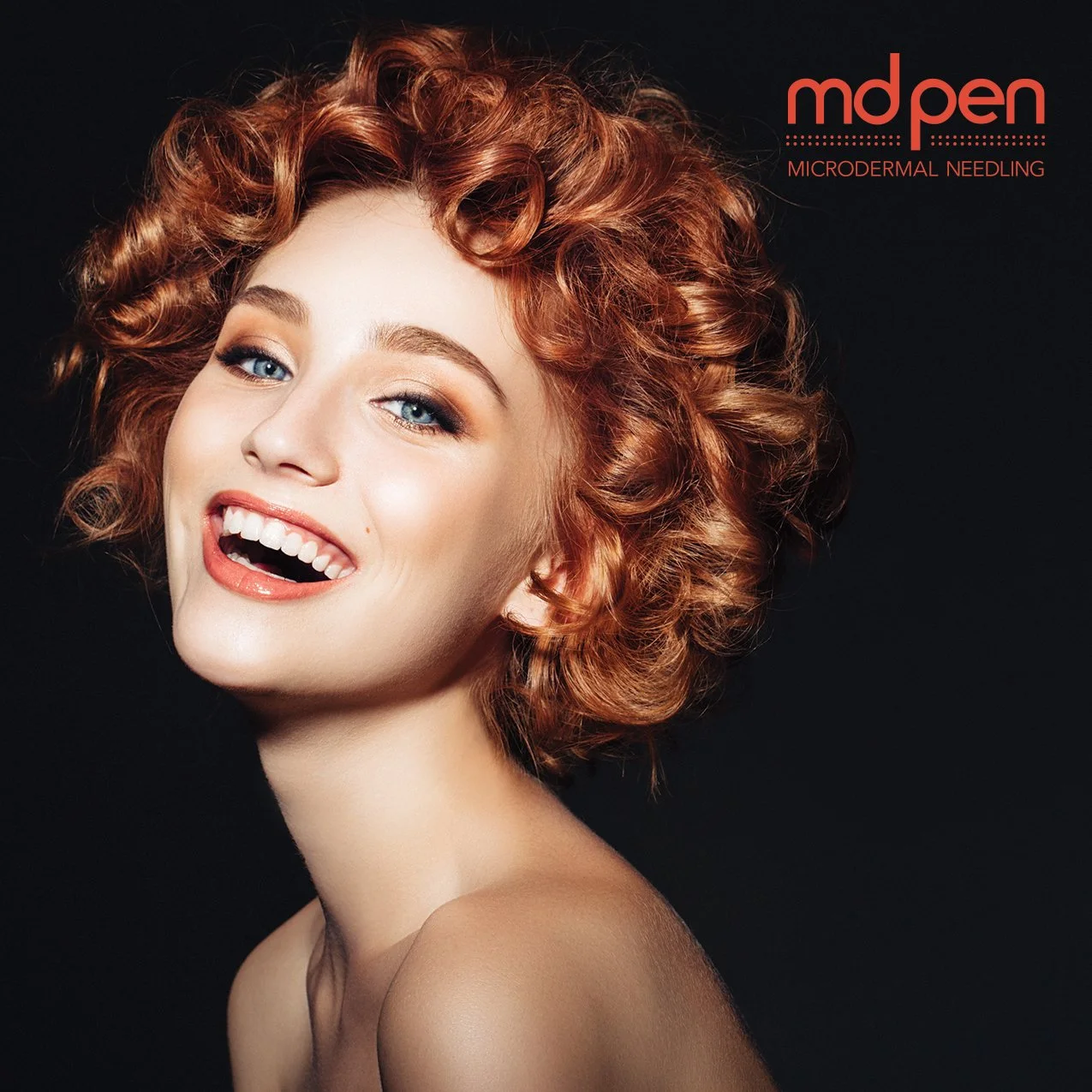 Woman featured in MDPen microneedling skin rejuvenation promotional image