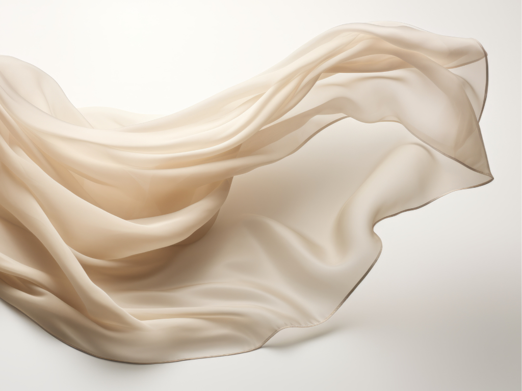 Elastische, cremefarbene Seide, die in sanften Wellen fließt.
