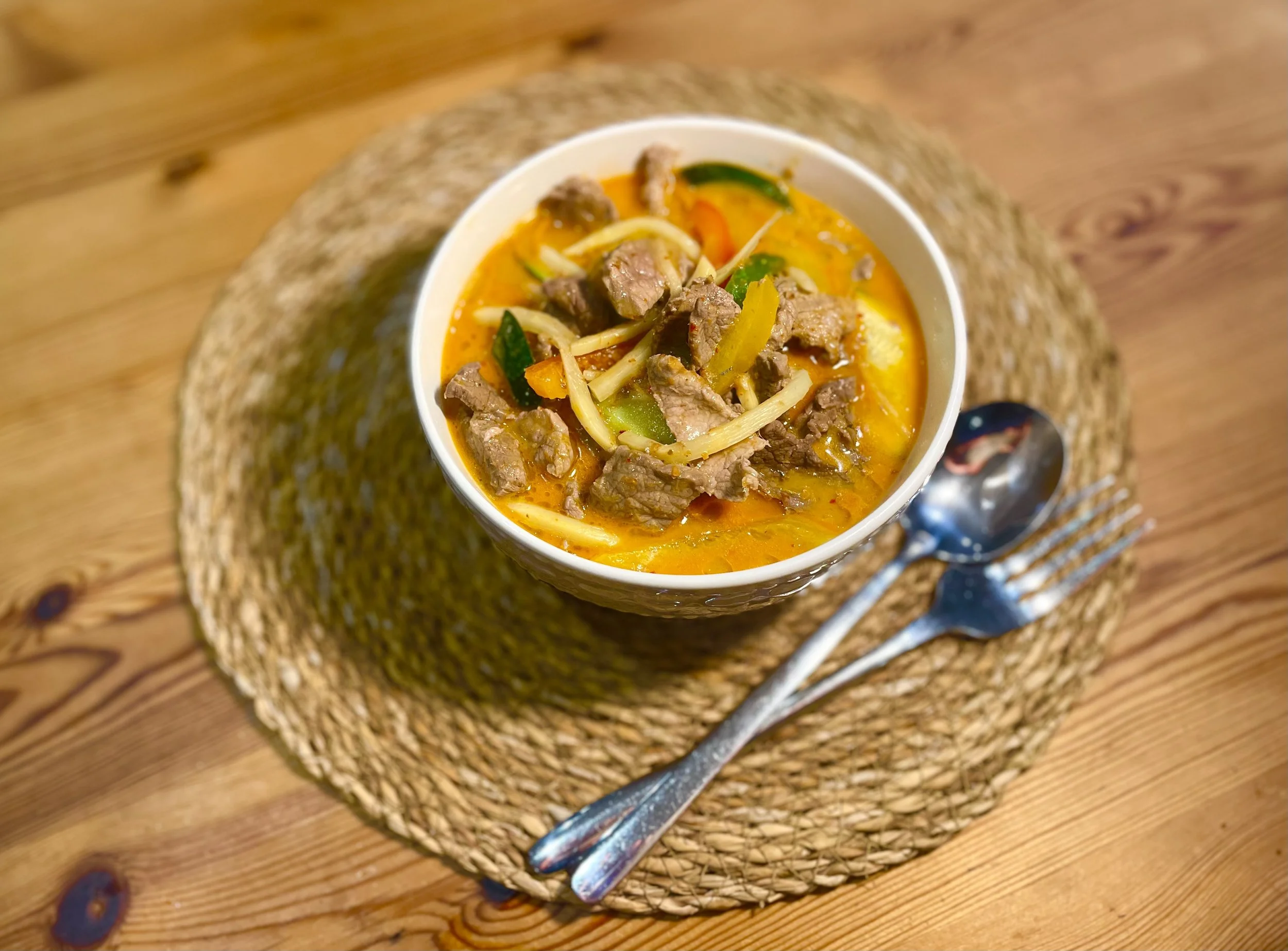 Thai Red Beef curry in coconut milk with vegetables