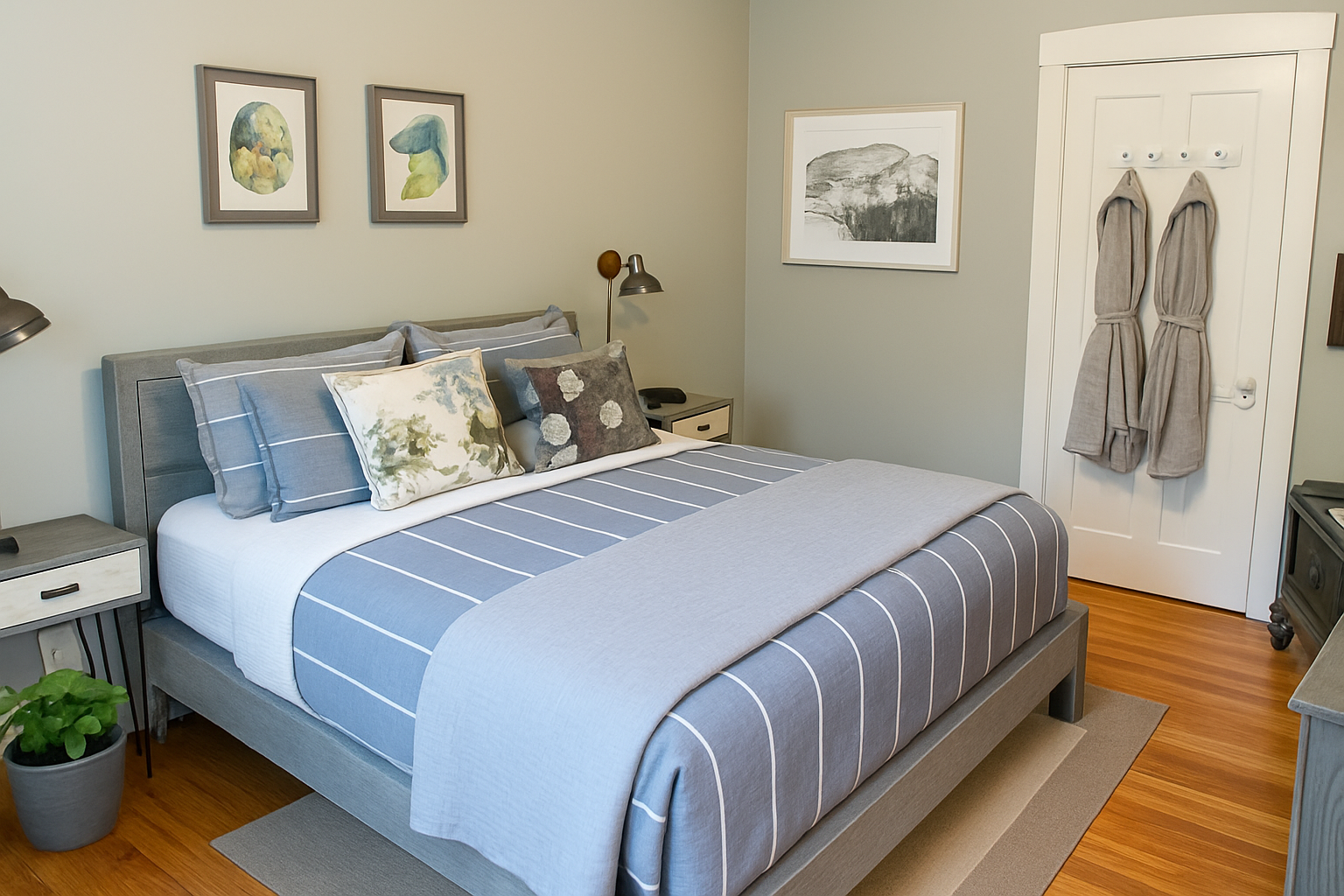 A cozy and intimate bedroom with a handcrafted Stearns & Foster mattress 
