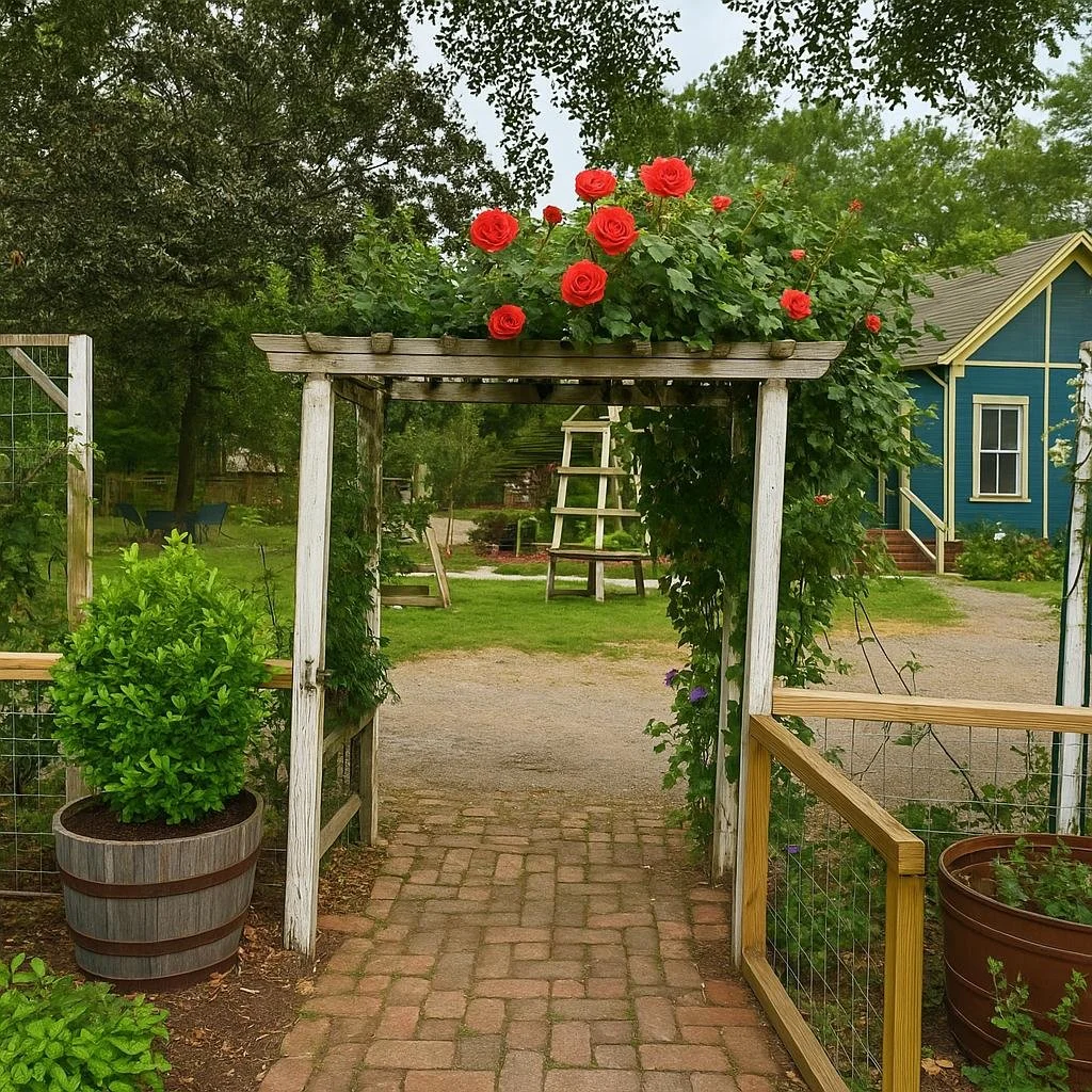 Looking out from the vegetable garden mid-summer. 