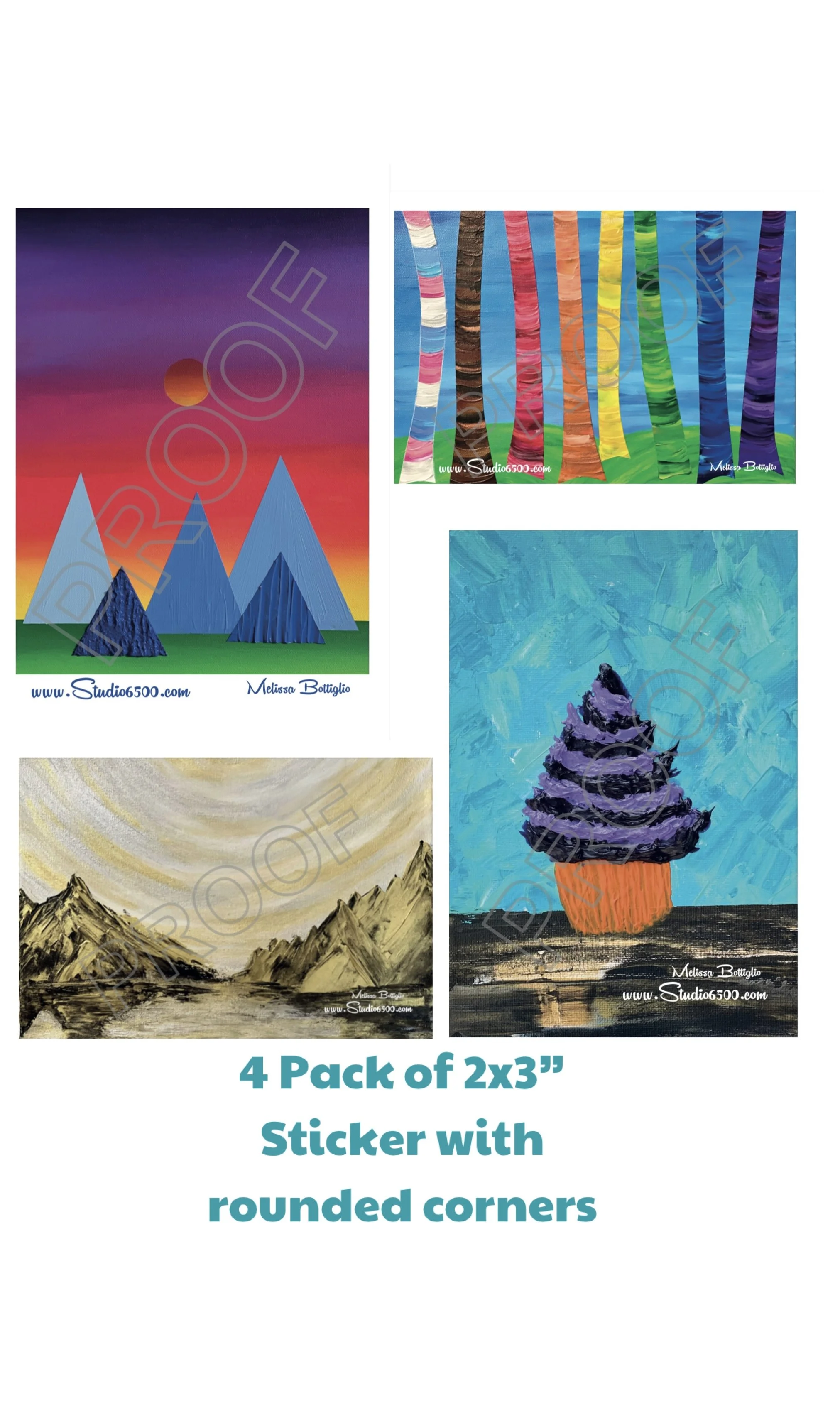 4 Pack of 2x3" Stickers Featuring Artwork by Melissa Bottiglio - Free Shipping
