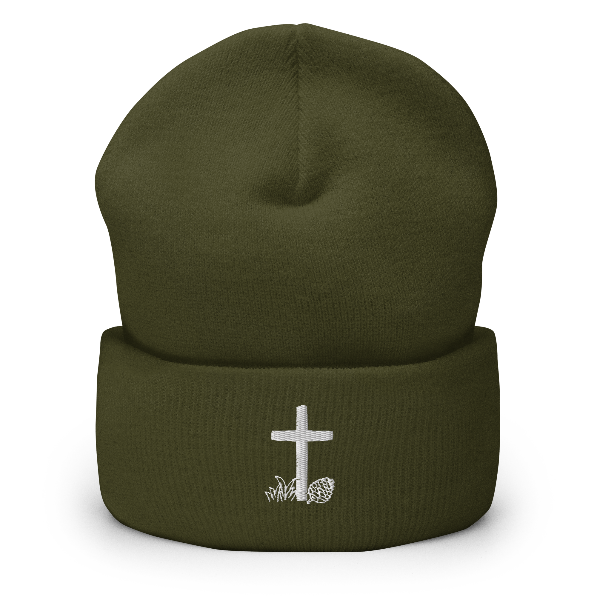 Evergreen Faith Cross Beanie | Embroidered Christian Cuffed Beanie