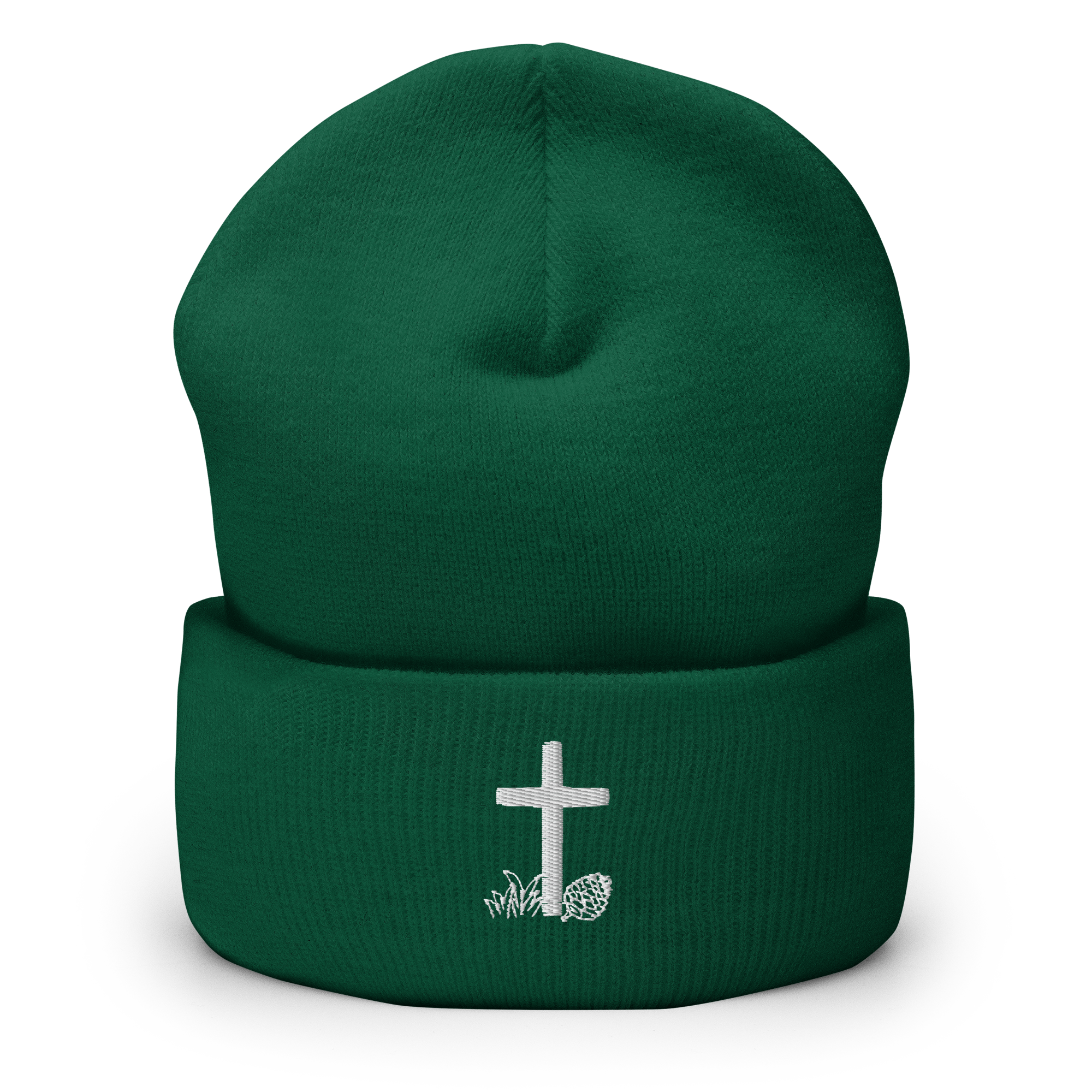 Evergreen Faith Cross Beanie | Embroidered Christian Cuffed Beanie