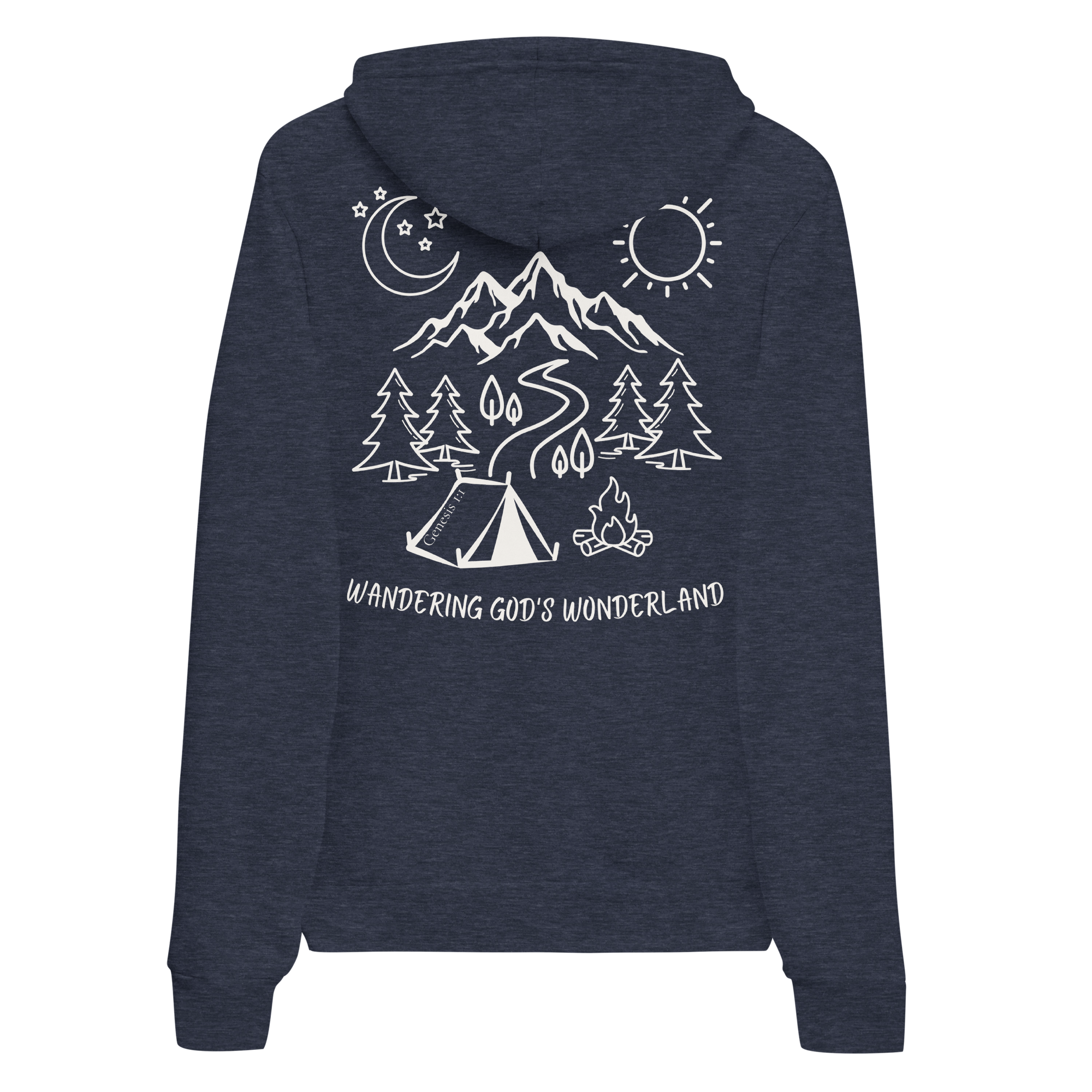 Wandering God’s Wonderland Hoodie | Genesis 1:1 Christian Adventure Sweatshirt (Back Print)