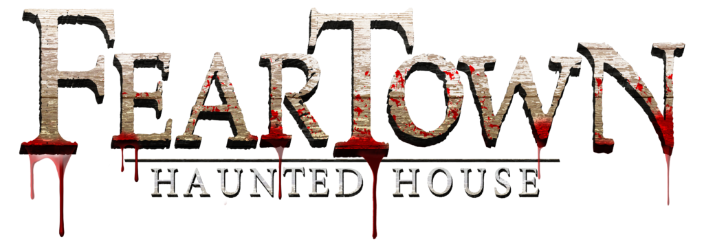 Text reading "HEARTOWN HAUNTED HOUSE" with blood dripping effects