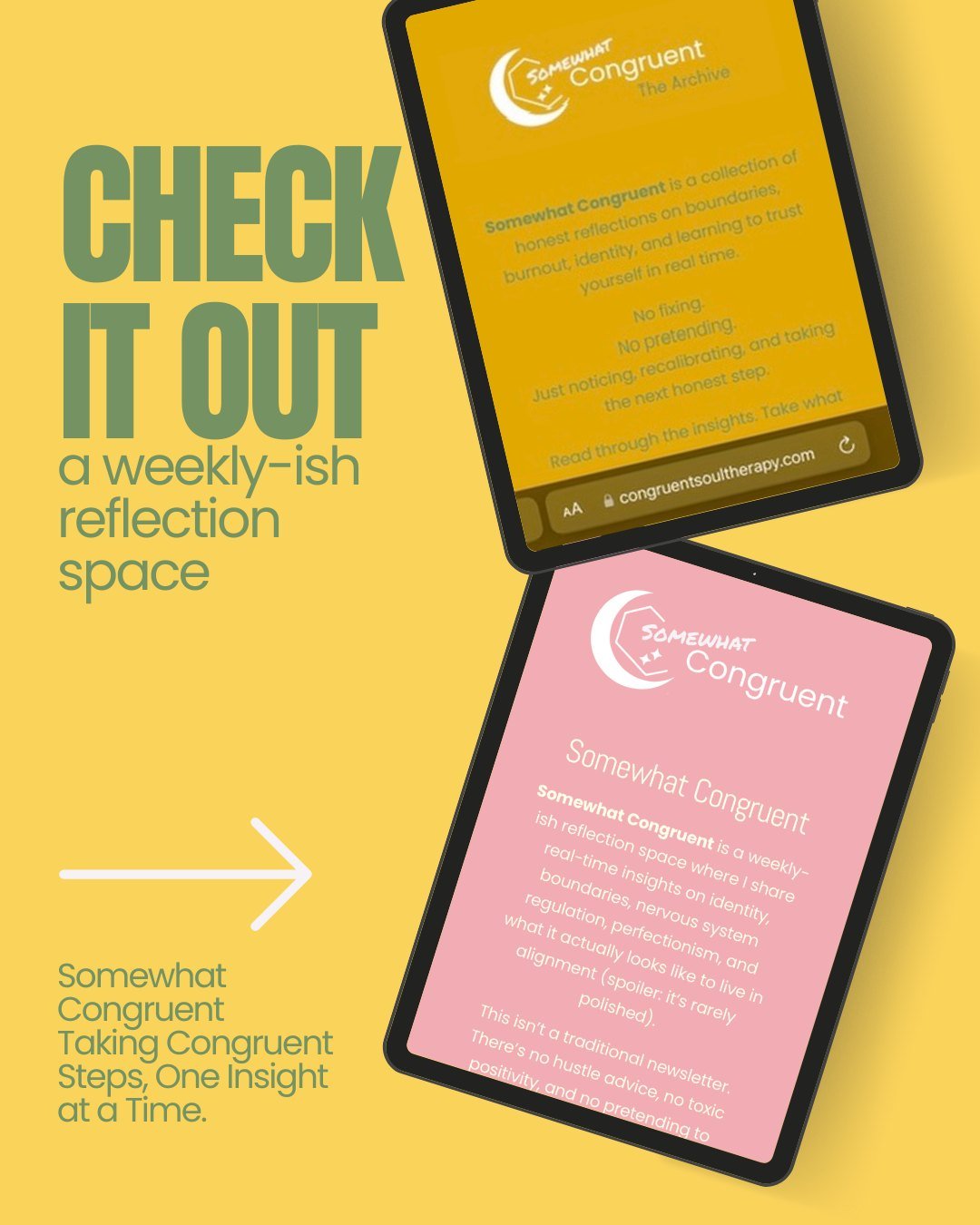 Newsletter Revamp!
If you know, you know.
If you don't, what are you waiting for? Sign Up Already?

link in bio
Somewhat Congruent - weekly - ish email for fellow overthinkers, people-pleasers, and perfectionists that want to feel seen and understood