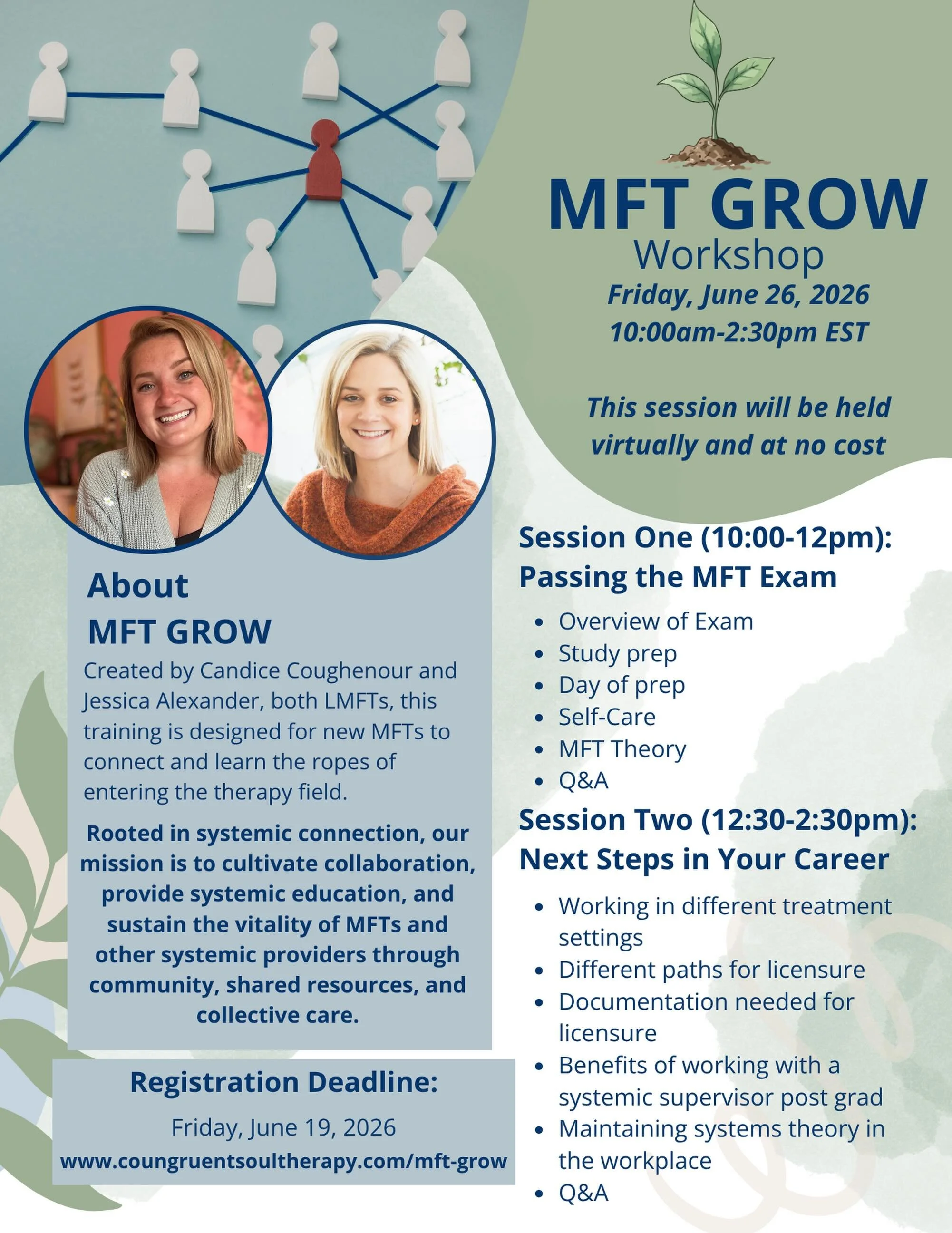 Calling Fresh MFTs and soon to be MFTs

Register for our free virtual workshop!! 

Link in bio for registration and more info

Dear everyone else, share and send this to all MFTs you know! Lets spread the word and build community!! 

#marriageandfami