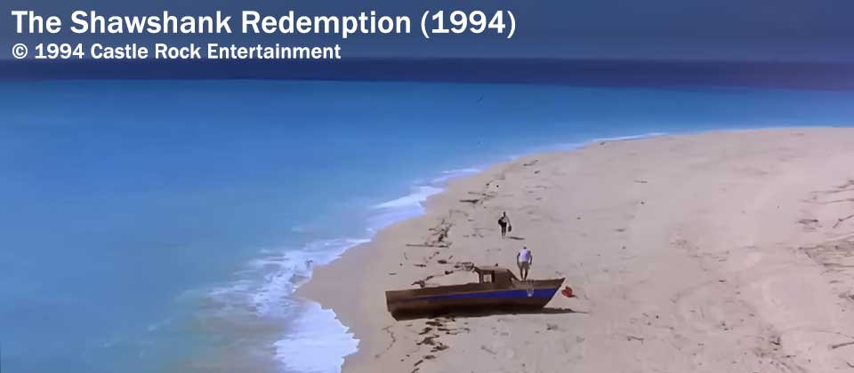 A screenshot from The Shawshank Redemption final scene which was shot at Sandy Point on St Croix USVI