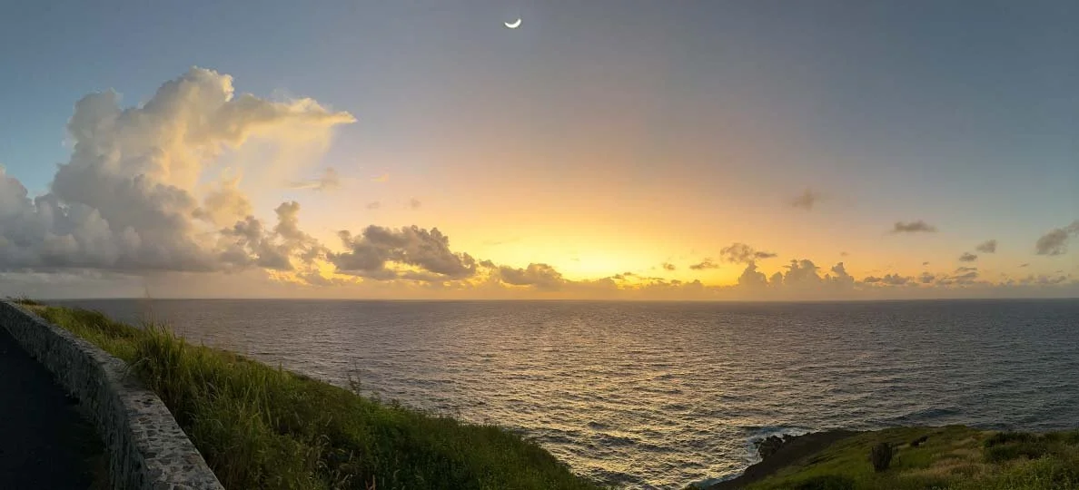 Sunrise at Point Udall at the east end of St. Croix, USVI. The first sunrise in the United States.