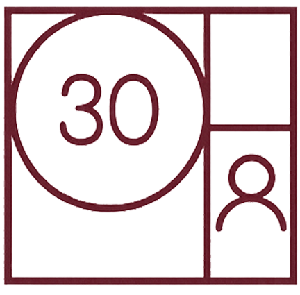 Geometric drawing of an outline square with sections divided by vertical, horizontal, and circle lines.