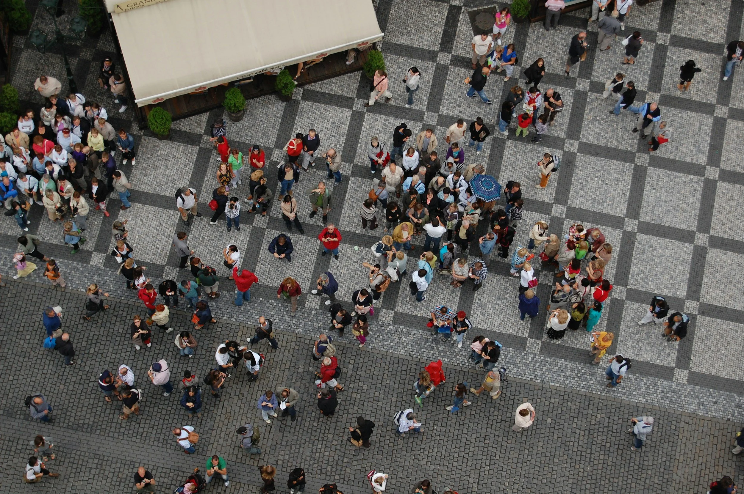A crowd of people from above