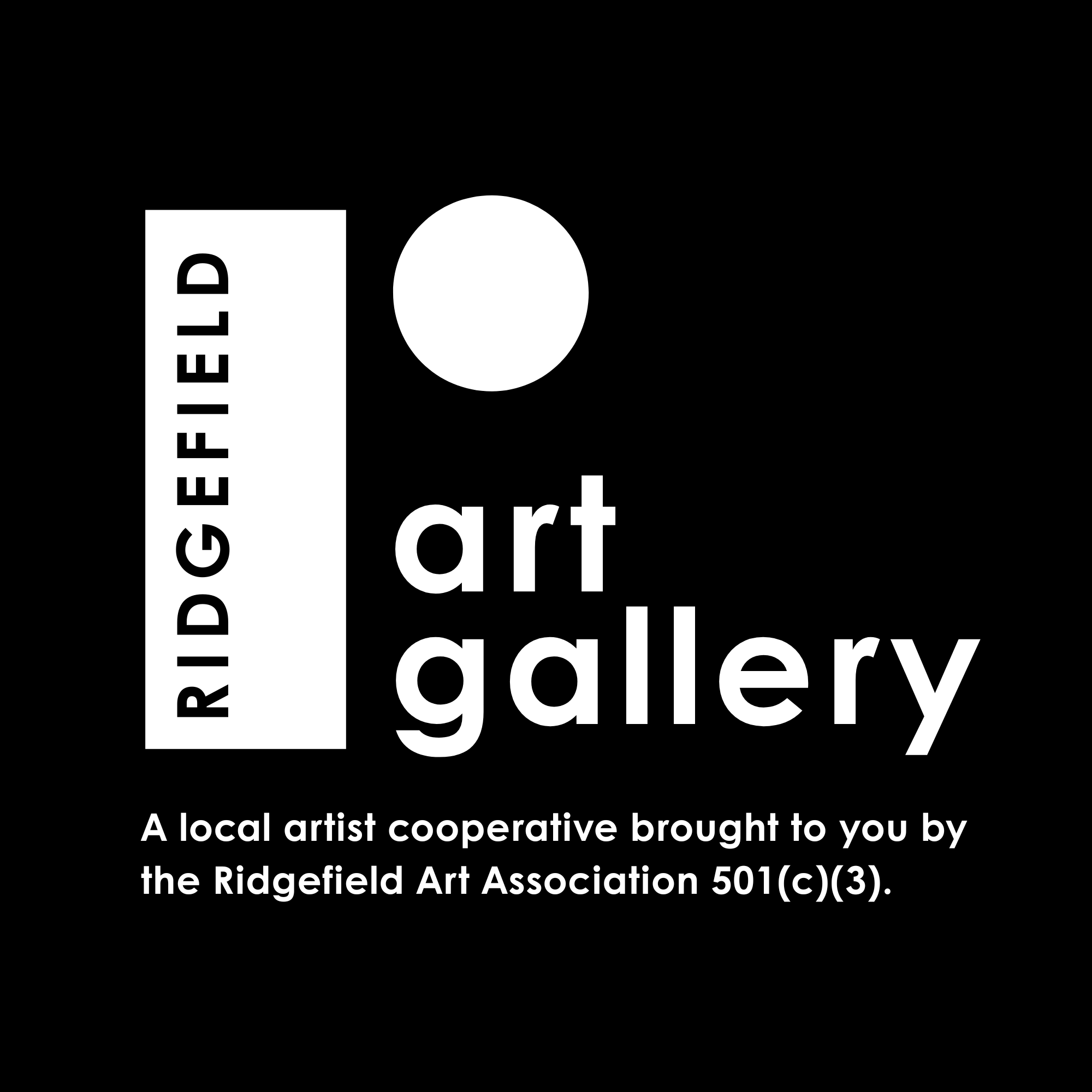 Ridgefield Art Gallery Logo - square, 501, white text, black