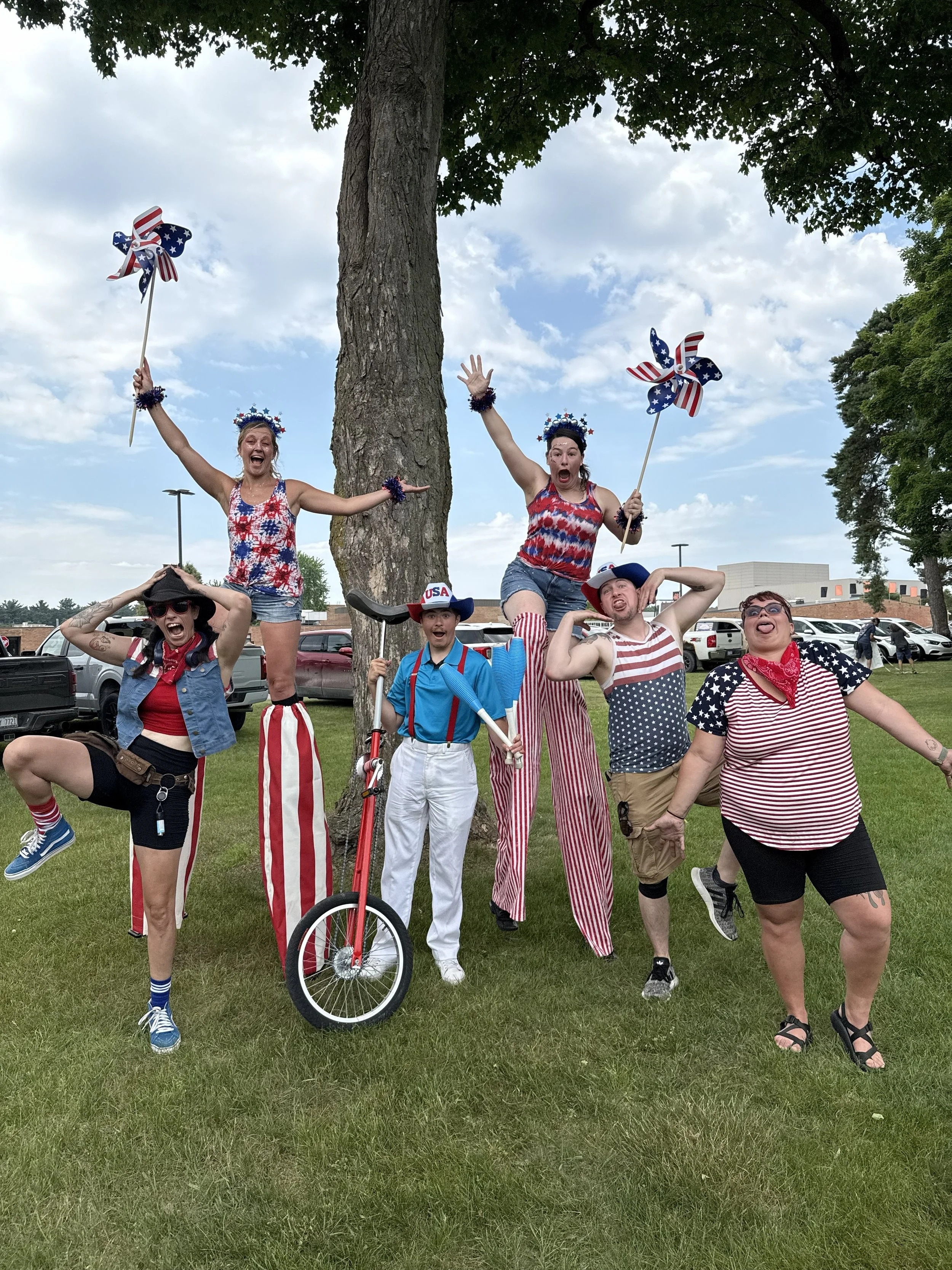 stilts juggling clowns 4th of july entertainment for family parades local