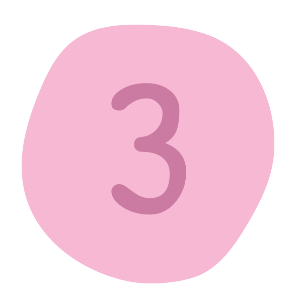 Pink rounded badge with the number three in the center.