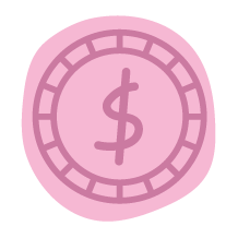 Pink circular coin with dollar sign in the center