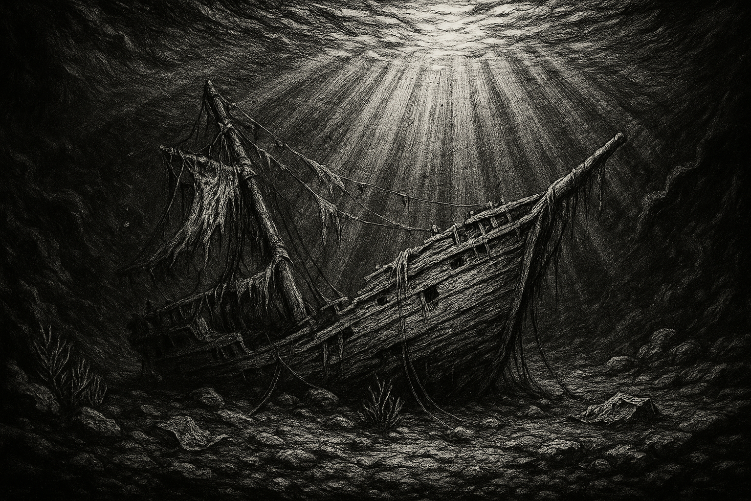 Post-apocalyptic shipwreck relic artwork from the Trash Relics environmental NFT archive documenting remnants of human civilization.