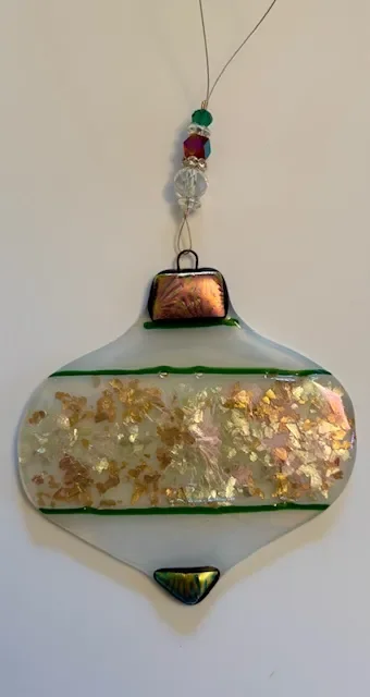White Ornament with Gold and Silver Flake and Dichroic Glass