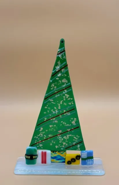 Christmas Tree with Red and White Garland and Gold Flake