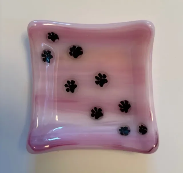 Pink Wisp Ring Bowl with Paw Prints