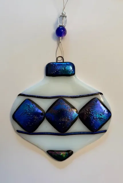 White Ornament with Purple Dichroic Glass
