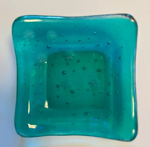 Teal Green Ring Bowl with Snowflakes
