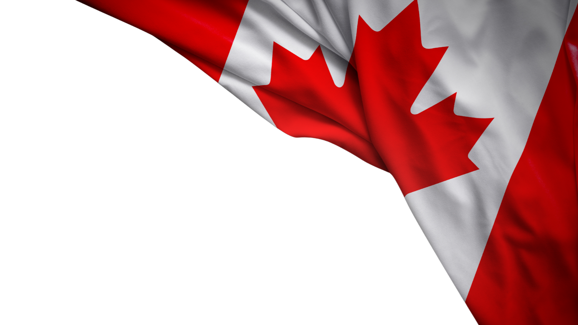 A Canadian flag with a red maple leaf in the top corner, partially covering a black background.