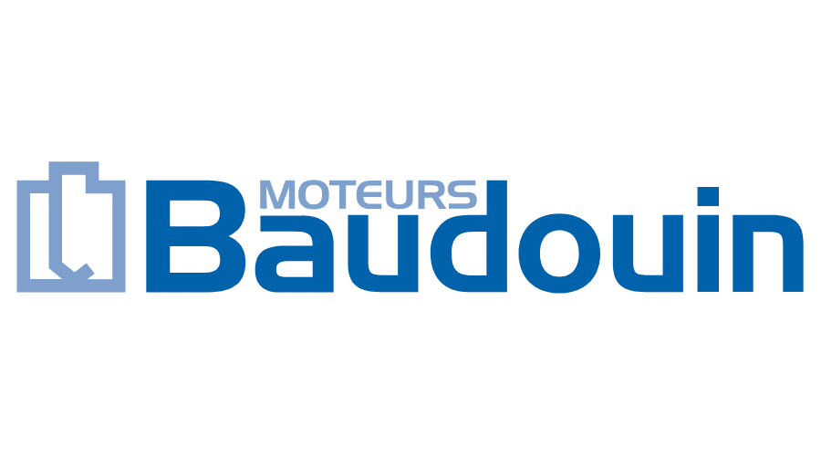 Logo of Baudouin Moteurs, featuring a stylized engine icon in light blue and the company name in dark blue text.