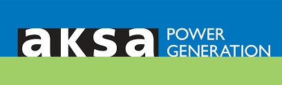 Logo of AKSA Power Generation with black, blue, and green colors.