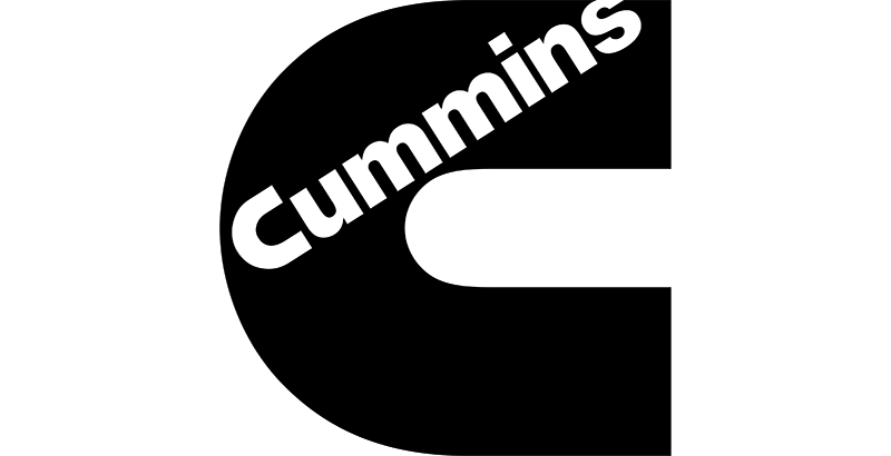 Black background with tilted white text that reads 'Cummins'.