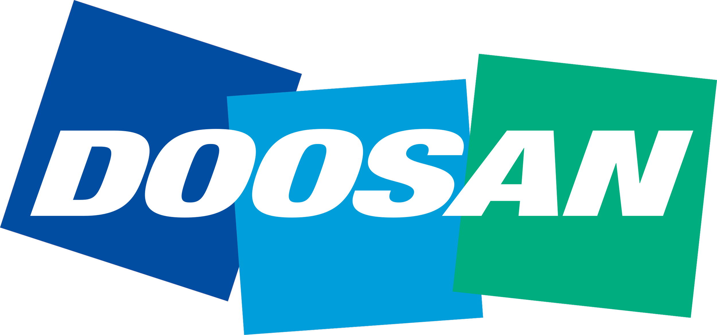 Doosan logo with overlapping colored squares in blue, light blue, and green.