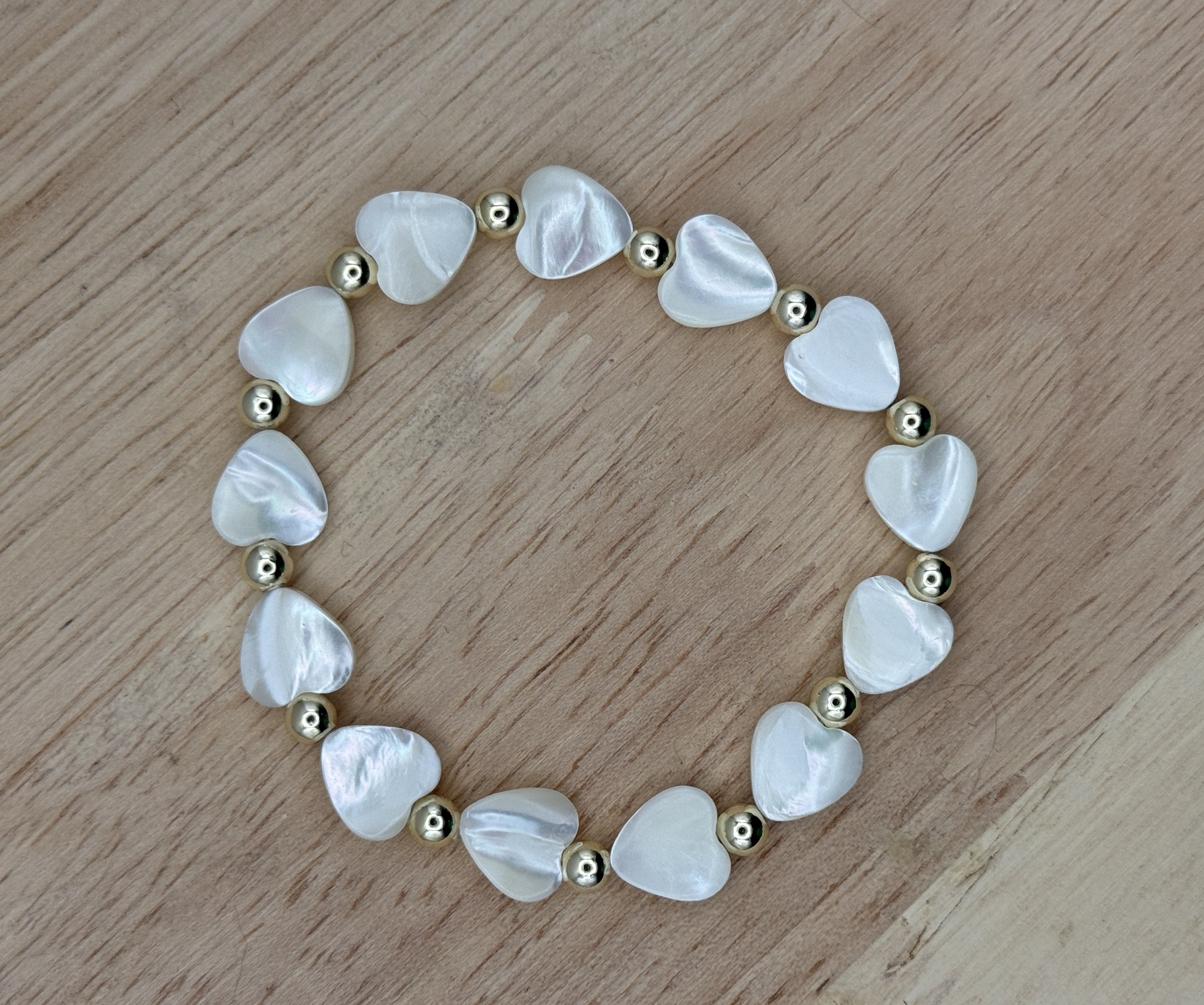 Natural Shell Hearts Bracelet with 4mm 14K Gold-Filled Beads
