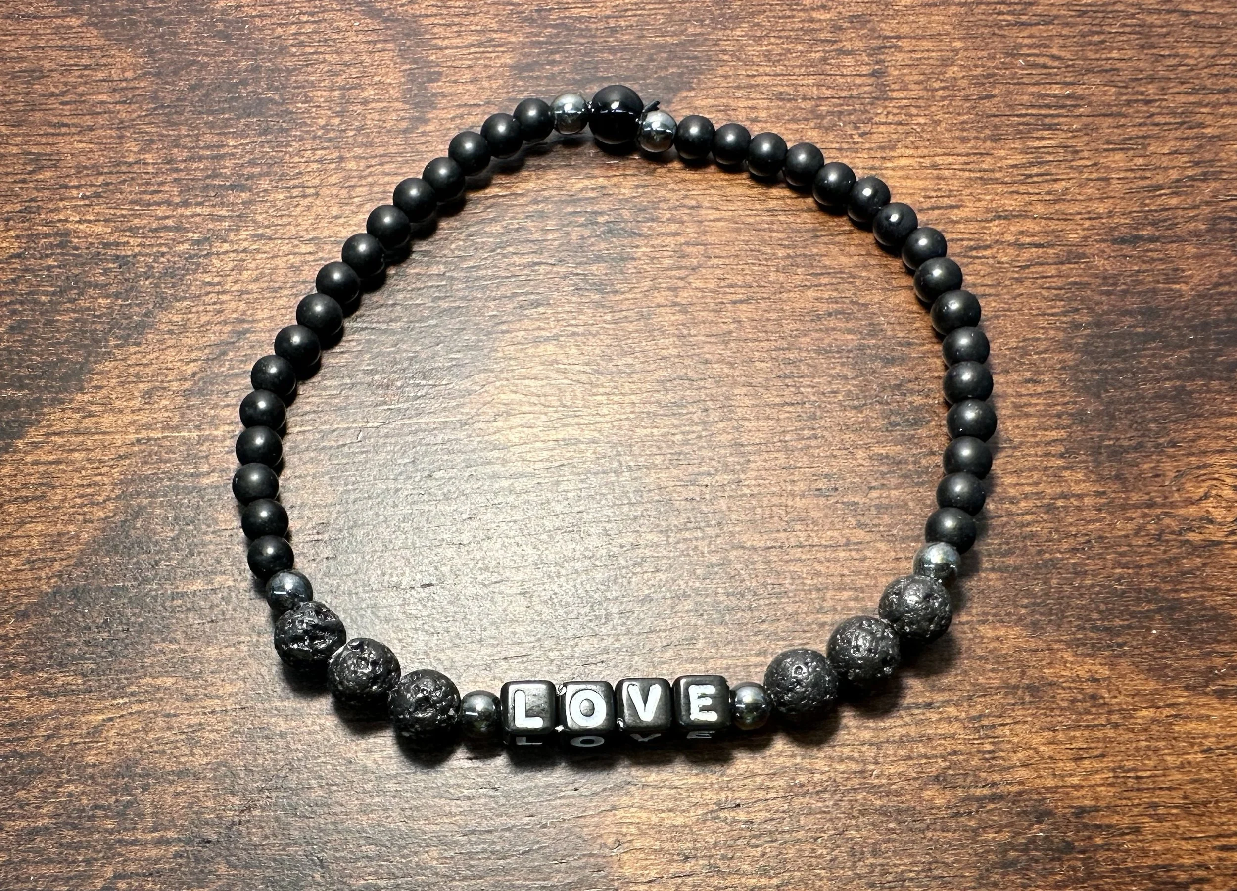 "Love" John 3:16 Lava & Hematite Men's Bracelet