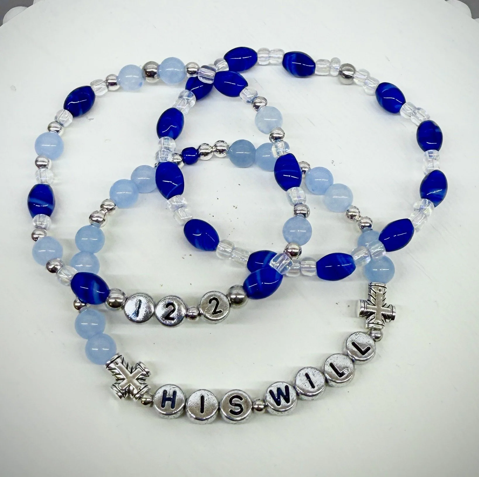 "His Will" Romans 12:2 Bracelet Stack, Blue
