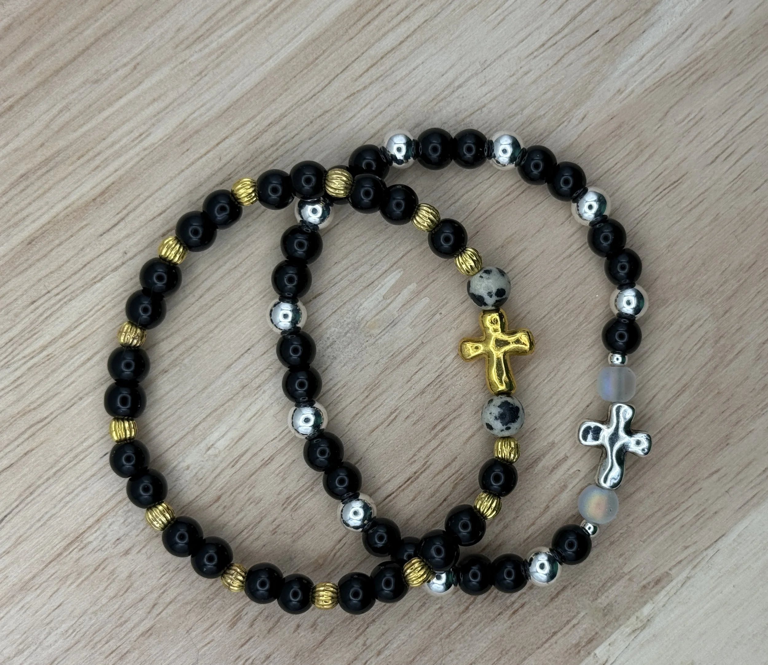 Cross Statement Bracelet, Black, Silver & Gold, Bracelet Stack