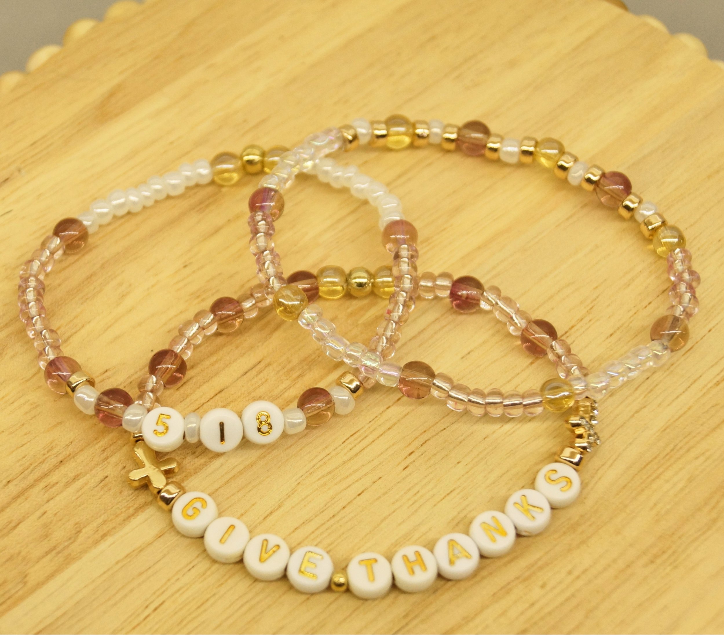 "Give Thanks" 1 Thessalonians 5:18 Gold-Colored Bracelet Stack