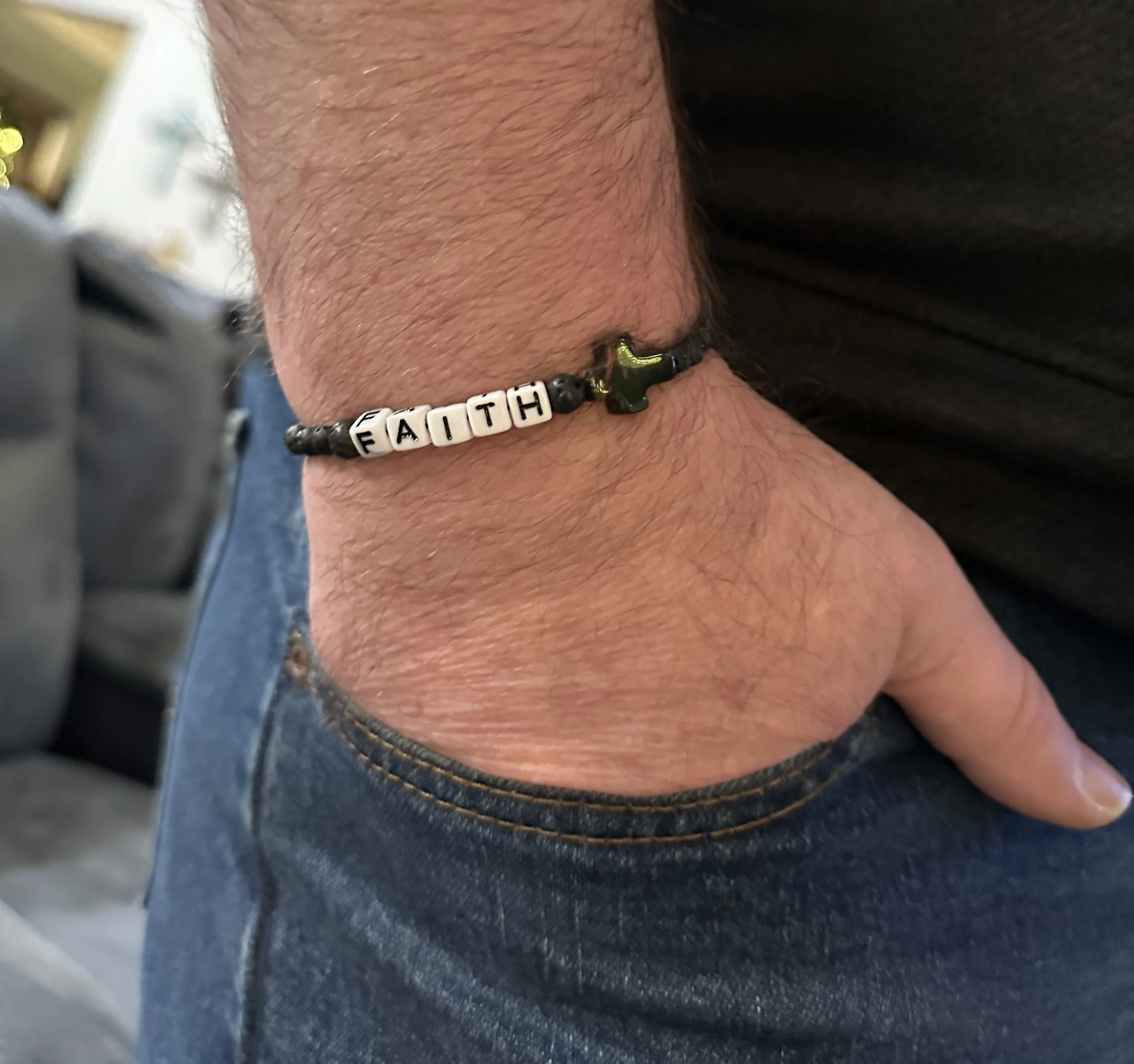 "Faith" Mark 11:22-24 Men's Bracelet, Lava & Opal